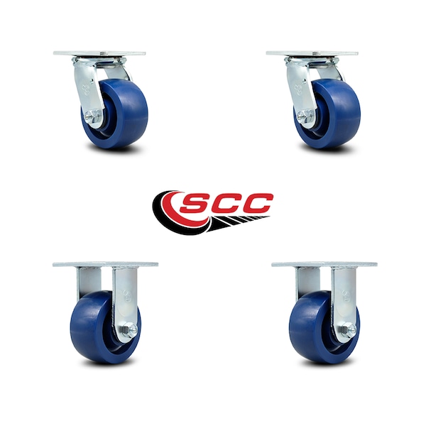 4 Inch Solid Polyurethane Caster Set With Roller Bearings 2 Swivel 2 Rigid SCC
